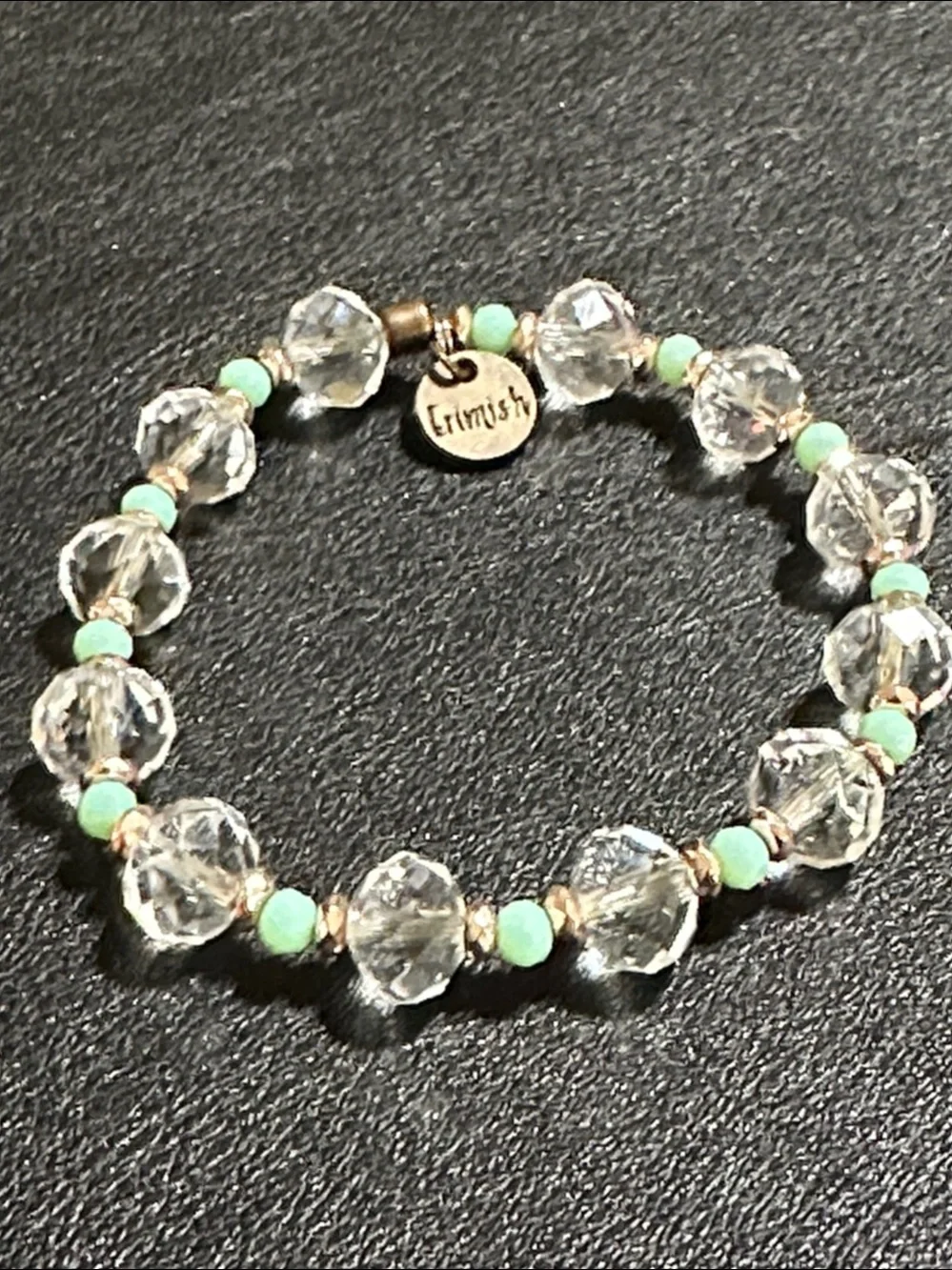 Erimish Clear Faceted Crystal & Faceted Green Spacer Bead Stretch Bracelet